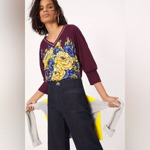 Anthropologie - Tiny Ashlee Colorful Floral V Neck Quarter Sleeve Blouse Size XS